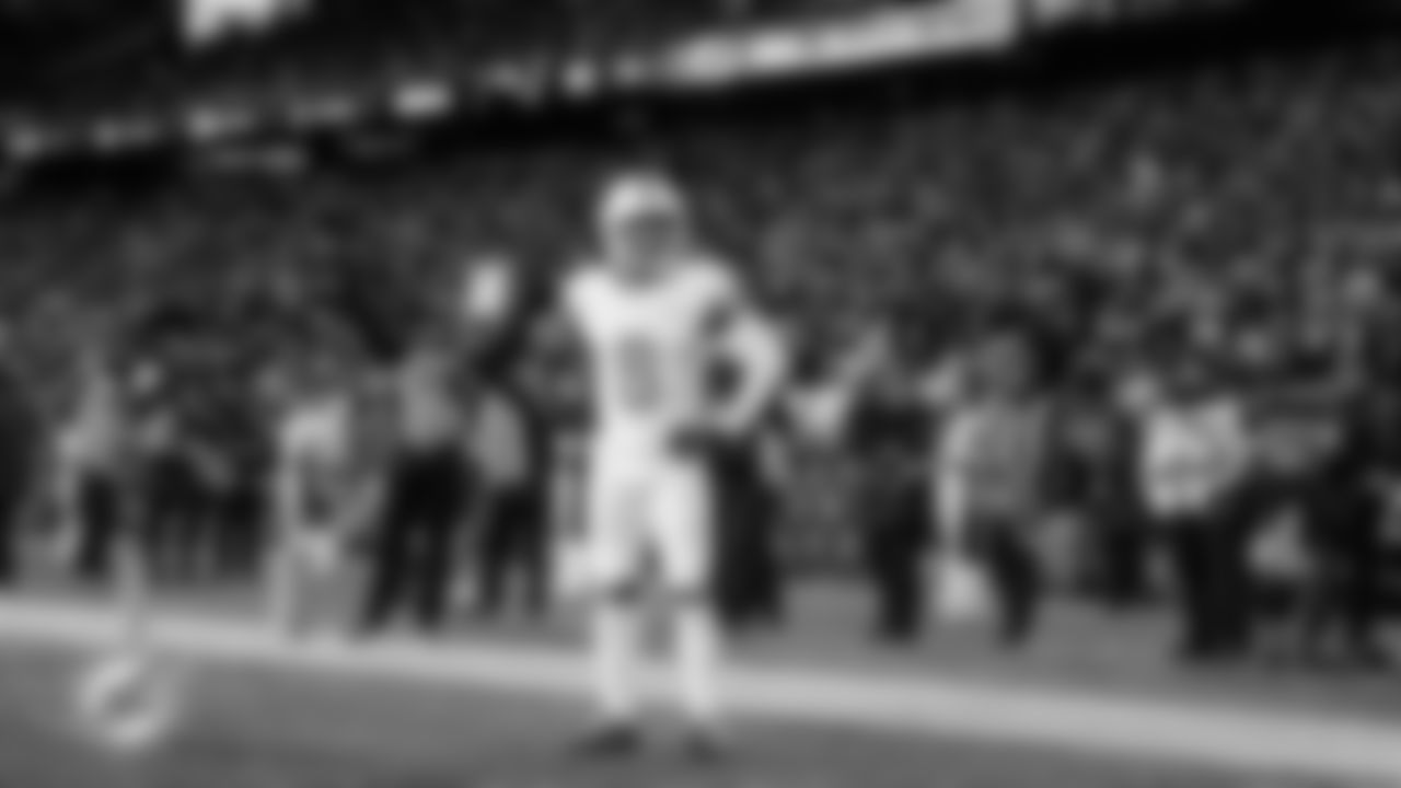 Miami Dolphins wide receiver Malik Washington (6) celebrates scoring a touchdown during an NFL football game against the New England Patriots on Sunday, Jan. 4, 2026 in Foxborough, Mass. (Ryan Lee/Miami Dolphins via AP)