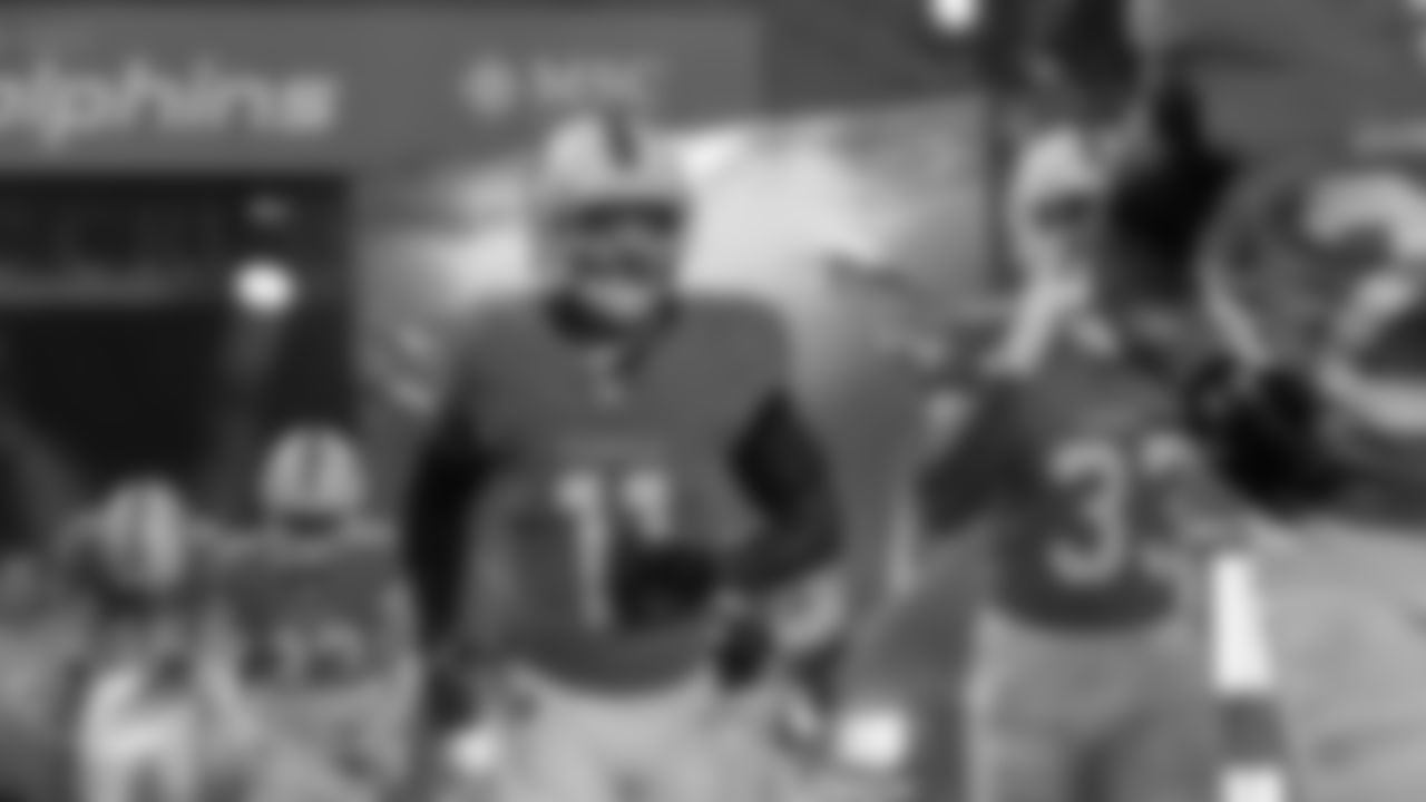 Miami Dolphins safety Dante Trader Jr. (11) exits the tunnel before an NFL football game against the Baltimore Ravens on Thursday, Oct. 30, 2025 in Miami Gardens, FL. (Jose Pineiro/Miami Dolphins via AP)