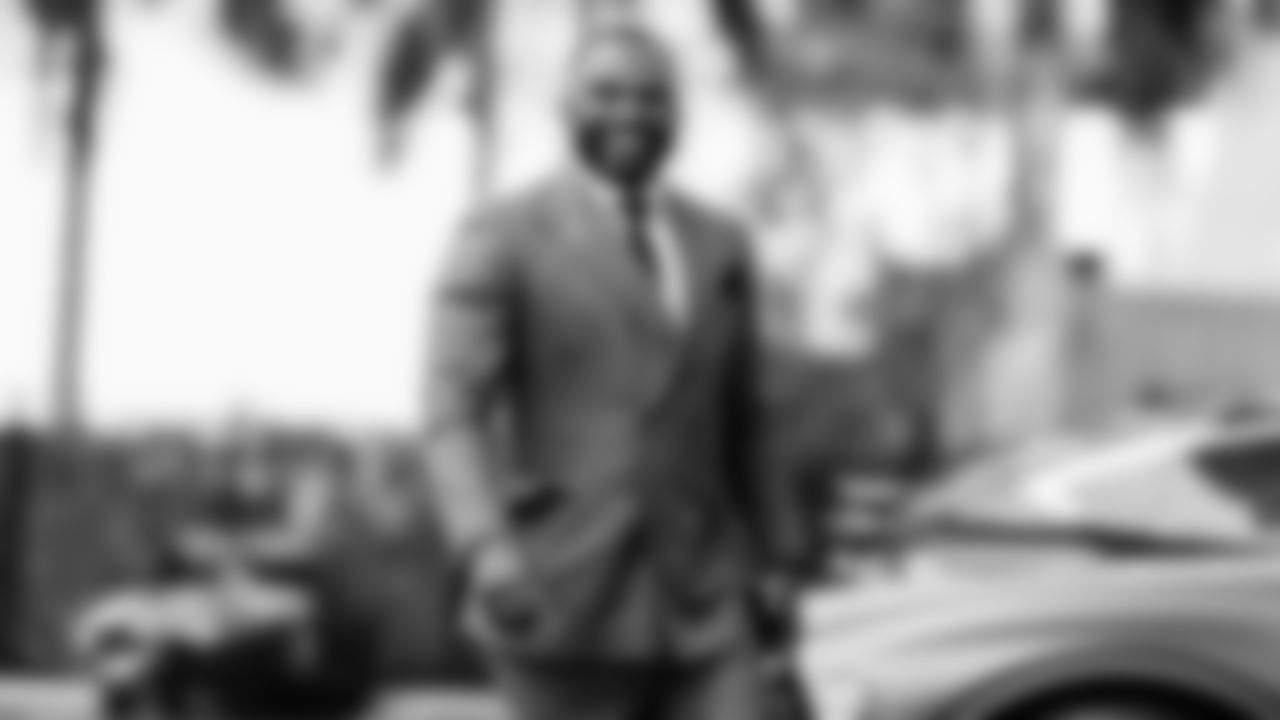 Miami Dolphins interim general manager Champ Kelly arrives before an NFL football game against the Buffalo Bills on Sunday, Nov. 9, 2025 in Miami Gardens, Fla. (Tomas Diniz Santos/Miami Dolphins via AP)