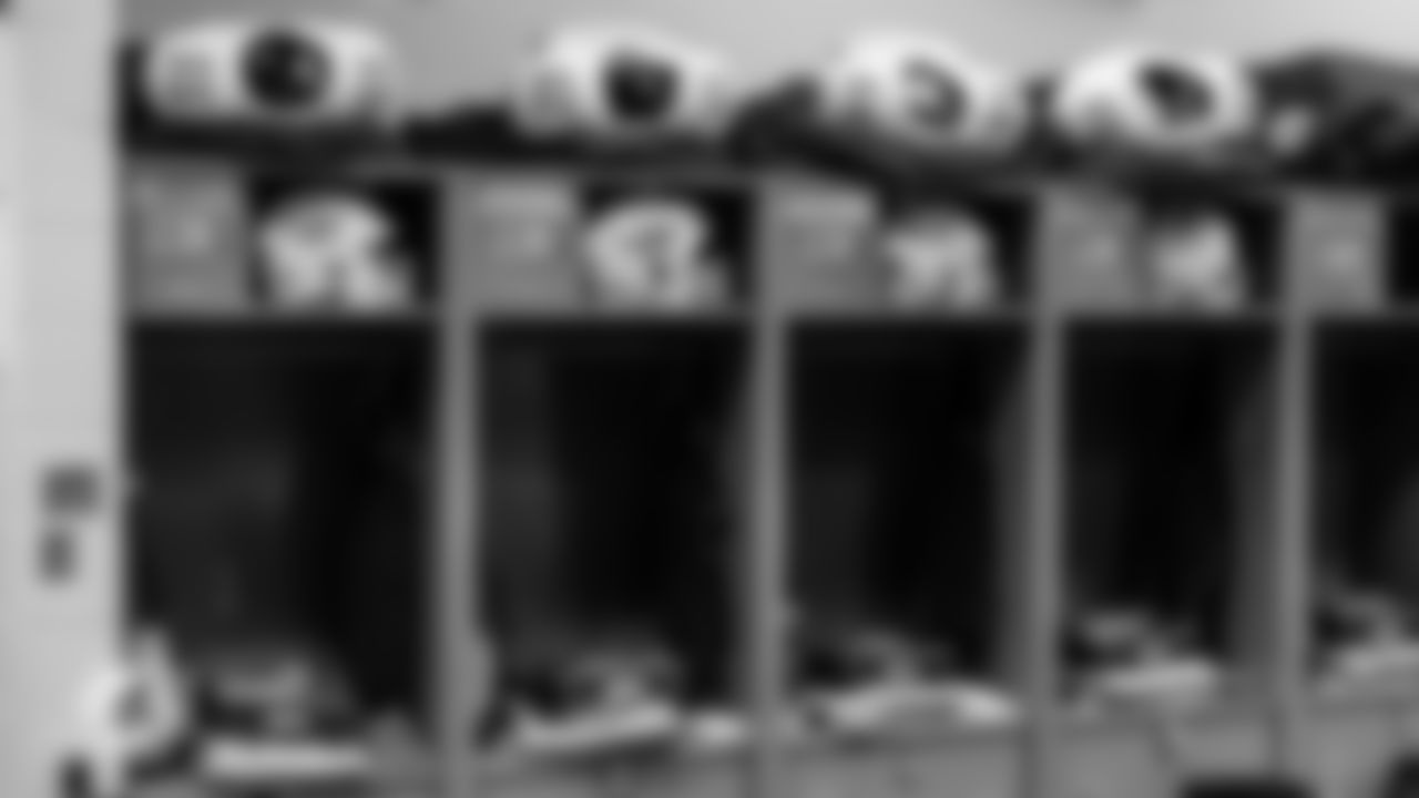 Miami Dolphins equipment in the locker room before an NFL football game against the New York Jets on Sunday, Dec. 7, 2025 in East Rutherford, NJ. (Tomas Diniz Santos/Miami Dolphins via AP)