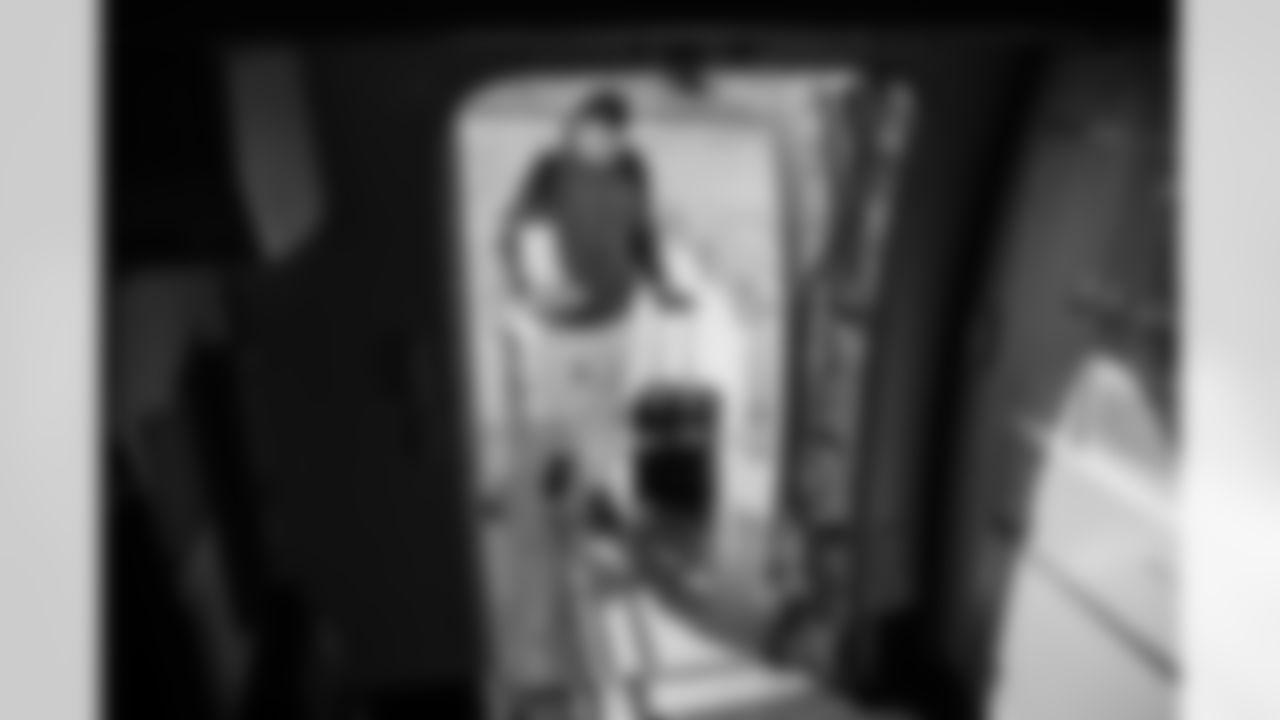 Miami Dolphins offensive lineman Cole Strange (69) during arrivals to the plane for travel to Boston on Saturday, Jan. 3, 2026, in Fort Lauderdale, Fla. (Tomas Diniz Santos/Miami Dolphins)