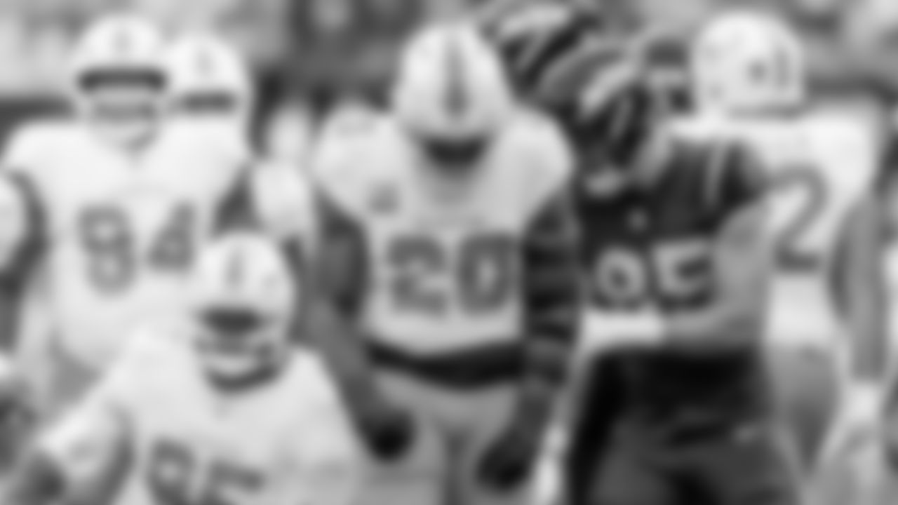 Miami Dolphins linebacker Jordyn Brooks (20) celebrates during an NFL football game against the New York Jets on Sunday, Dec. 7, 2025 in East Rutherford, NJ. (Raul Maristany/Miami Dolphins via AP)