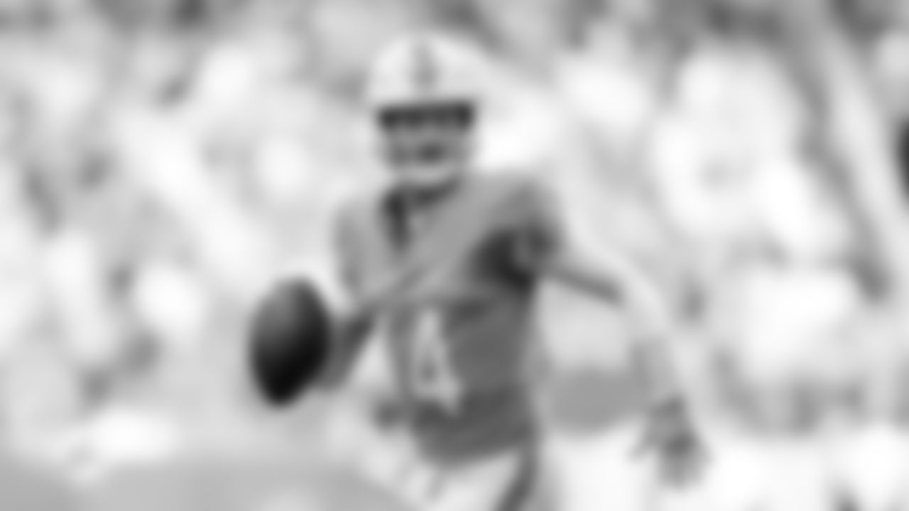 Miami Dolphins quarterback Quinn Ewers (14) looks to throw during an NFL football game against the Tampa Bay Buccaneers on Sunday, Dec. 28, 2025 in Miami Gardens, FL. (Kelly Gavin/Miami Dolphins via AP)