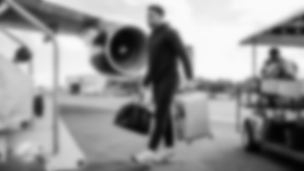 Miami Dolphins linebacker Cameron Goode (53) during arrivals to the plane for travel to New York on Saturday, Dec. 6, 2025, in Fort Lauderdale, Fla. (Tomas Diniz Santos/Miami Dolphins)