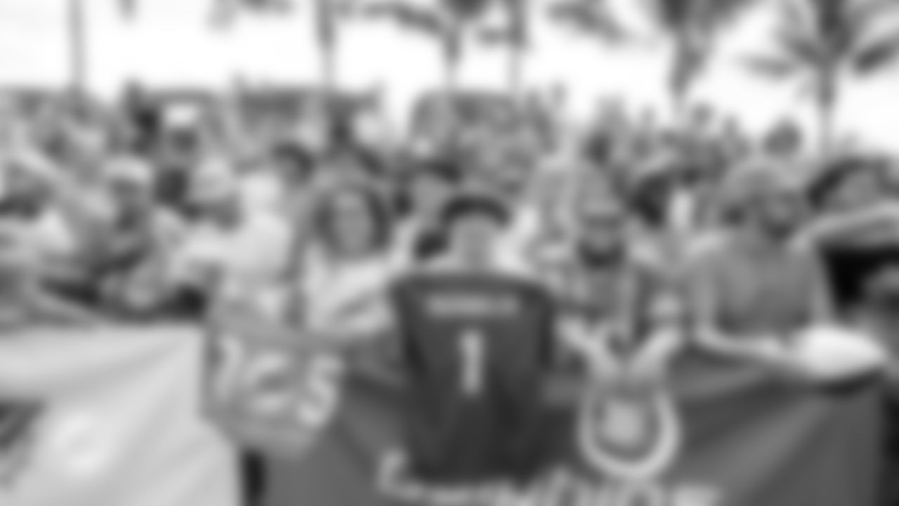 Miami Dolphins players meet and greet fans after practice on Sat. July 26, 2025.