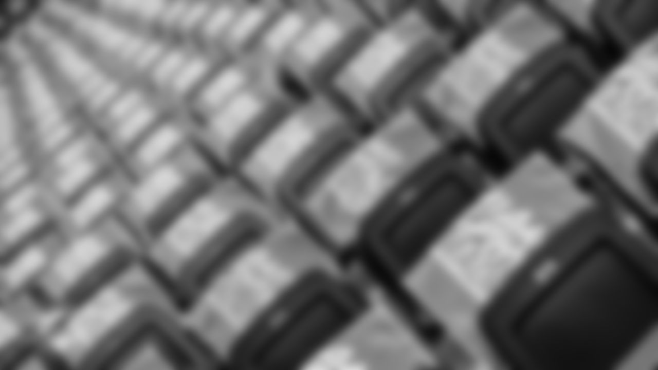 Dolphins En Madrid towels on seats at Bernabéu Stadium before an NFL football game against the Washington Commanders on Sunday, Nov. 16, 2025 in Madrid. (Tomas Diniz Santos/Miami Dolphins via AP)