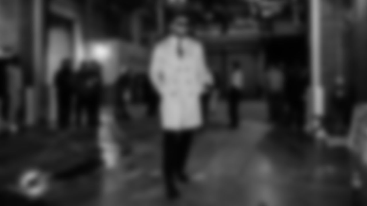 Miami Dolphins safety Dante Trader Jr. (11) arrives before an NFL football game against the New York Jets on Sunday, Dec. 7, 2025 in East Rutherford, NJ. (Tomas Diniz Santos/Miami Dolphins via AP)