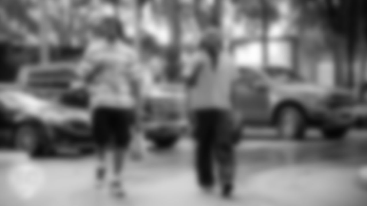 Miami Dolphins cornerbacks Isaiah Johnson (46) and Ethan Robinson (38) arrive before an NFL football game against the Cincinnati Bengals on Sunday, Dec. 21, 2025 in Miami Gardens, FL. (Raul Maristany/Miami Dolphins via AP)