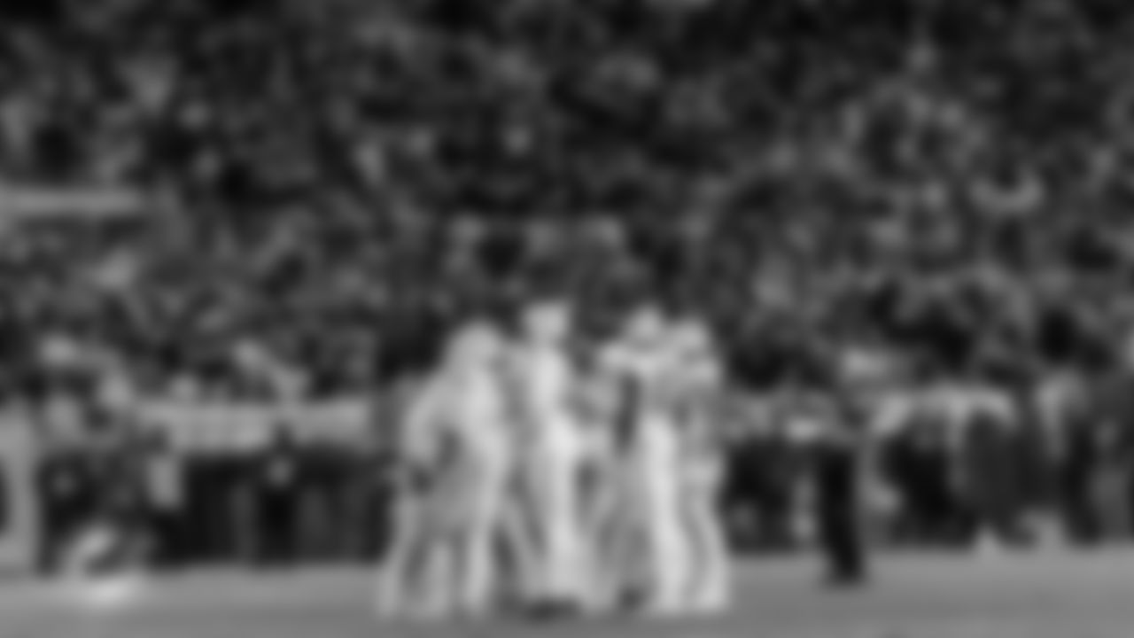 Miami Dolphins huddle during an NFL football game against the Pittsburgh Steelers on Monday, Dec. 15, 2025 in Pittsburgh, PA. (Raul Maristany/Miami Dolphins via AP)