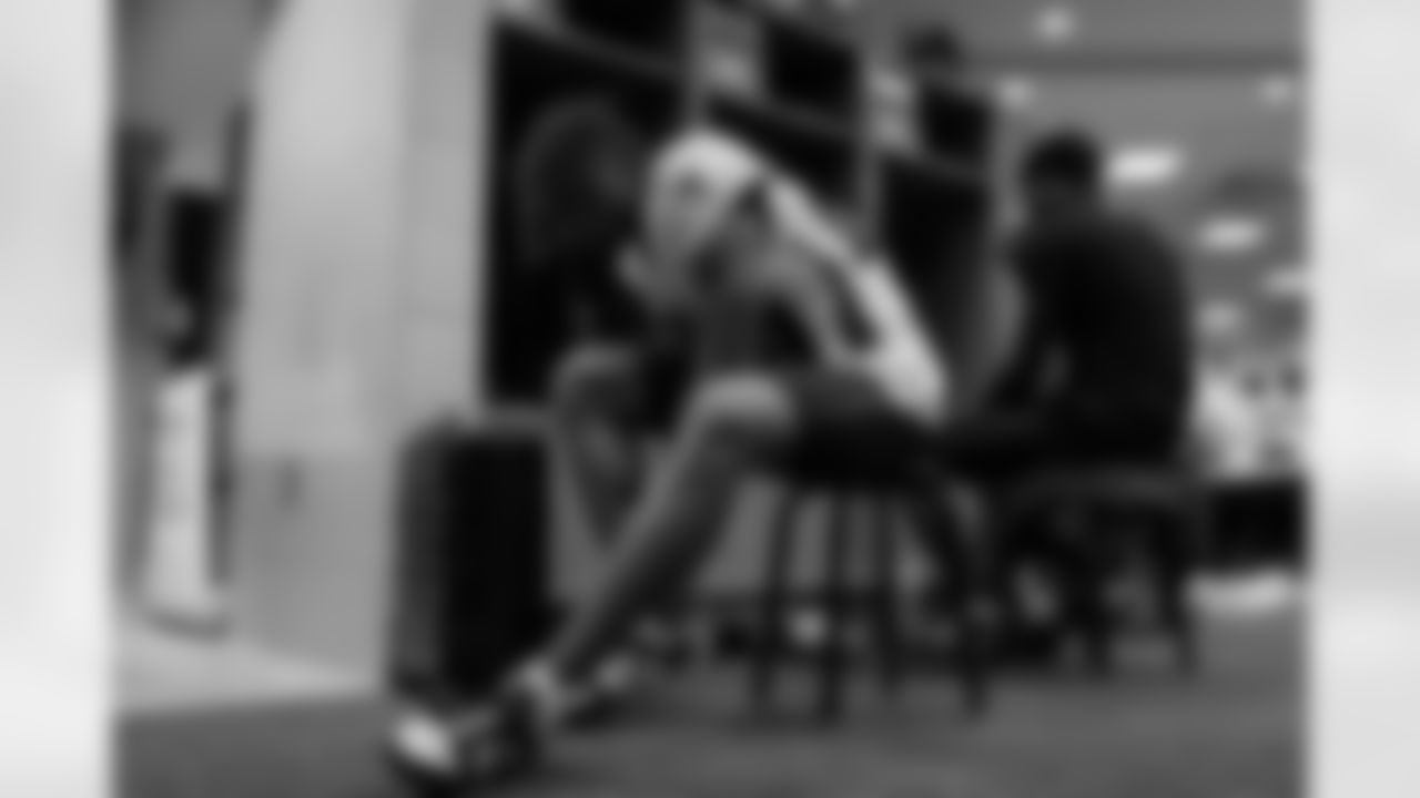 Atlanta Falcons cornerback A.J. Terrell Jr. #24 in the locker room before the Week 13 Game against the New York Jets at Metlife Stadium in East Rutherford, New Jersey on Sunday, November 30, 2025. (Photo by Jay Bendlin/Atlanta Falcons)