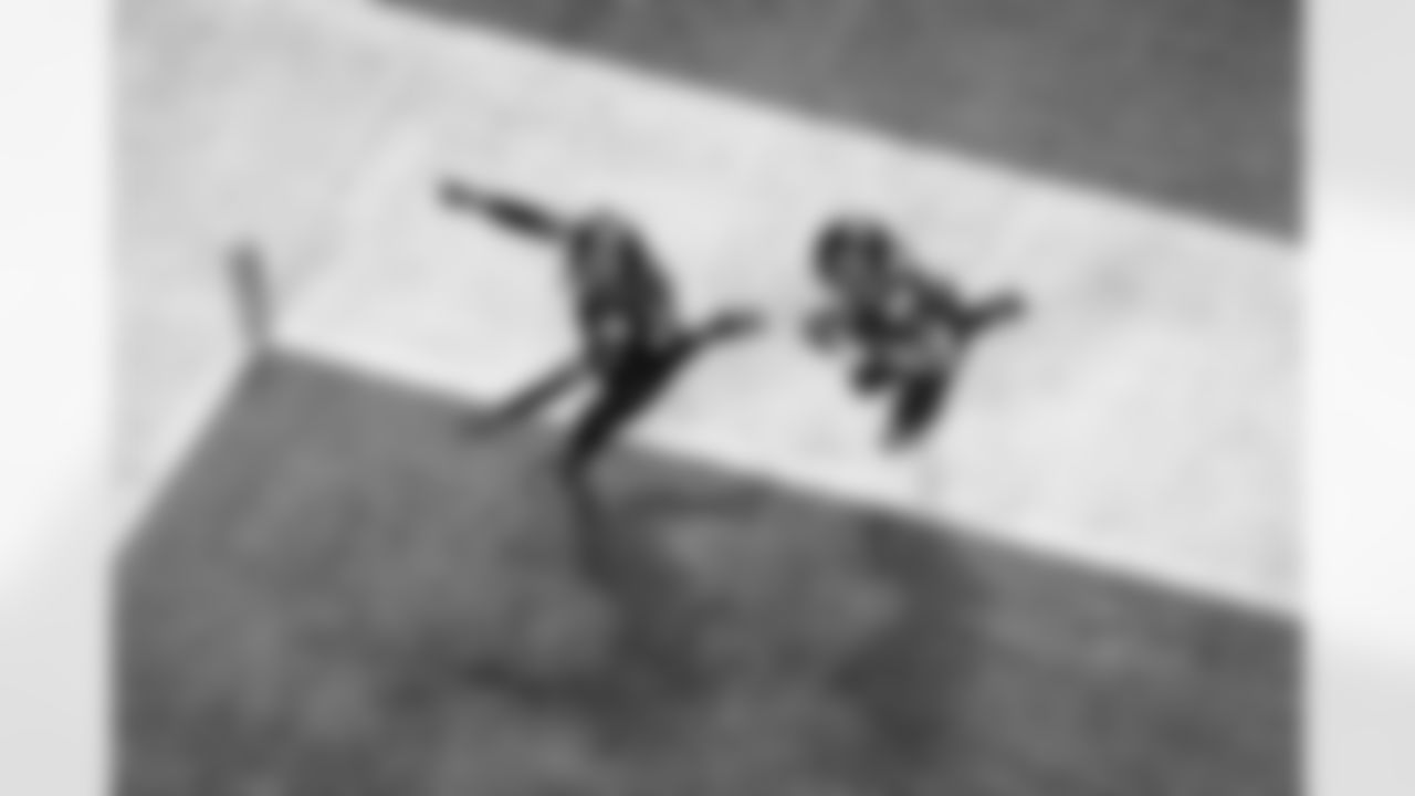 Atlanta Falcons cornerback Mike Ford Jr. #28 and Atlanta Falcons tight end Feleipe Franks #84  react during the Week 18 Game against the New Orleans Saints at Mercedes-Benz Stadium in Atlanta, Georgia on Sunday, January 4, 2026. (Photo by Taylor McLaughlin/Atlanta Falcons)