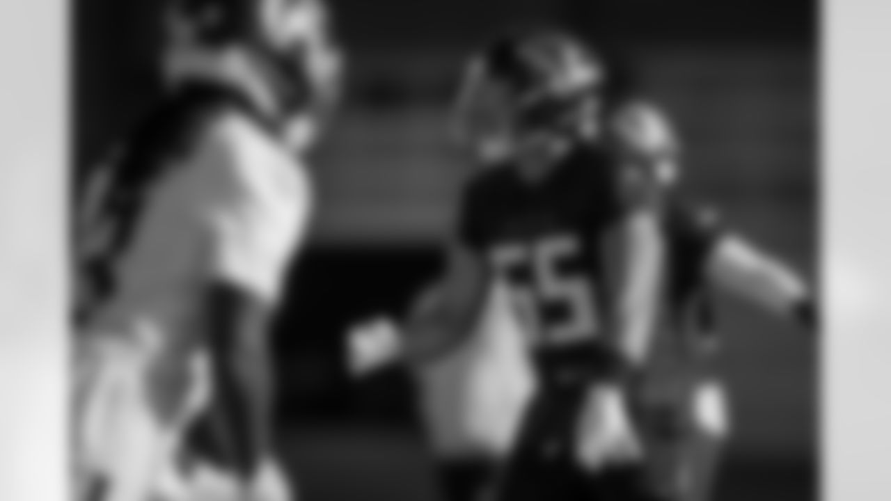 Atlanta Falcons inside linebacker Kaden Elliss #55 during practice at Atlanta Falcons Training Facility in Flowery Branch, Georgia, on Wednesday, November 26, 2025. (Photo by Taylor McLaughlin/Atlanta Falcons)