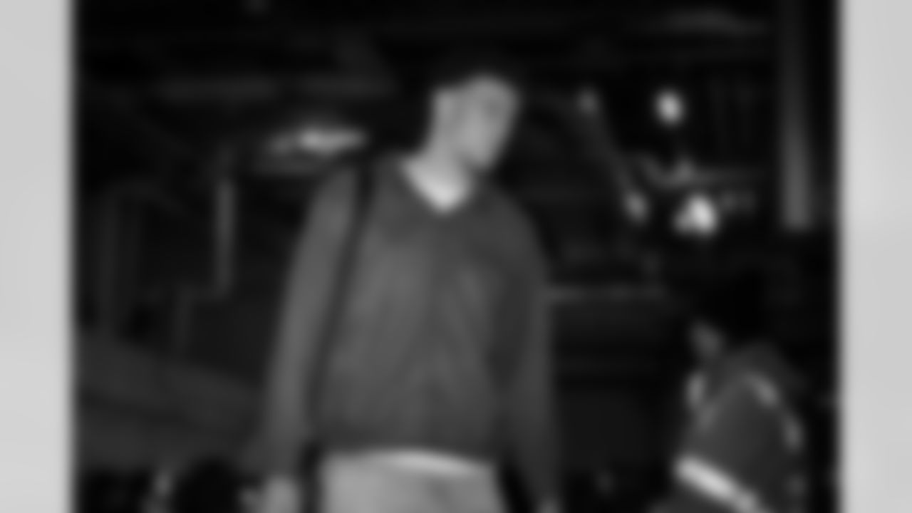 Atlanta Falcons tight end Feleipe Franks #84 arrives before the Week 13 Game against the New York Jets at Metlife Stadium in East Rutherford, New Jersey on Sunday, November 30, 2025. (Photo by Jay Bendlin/Atlanta Falcons)