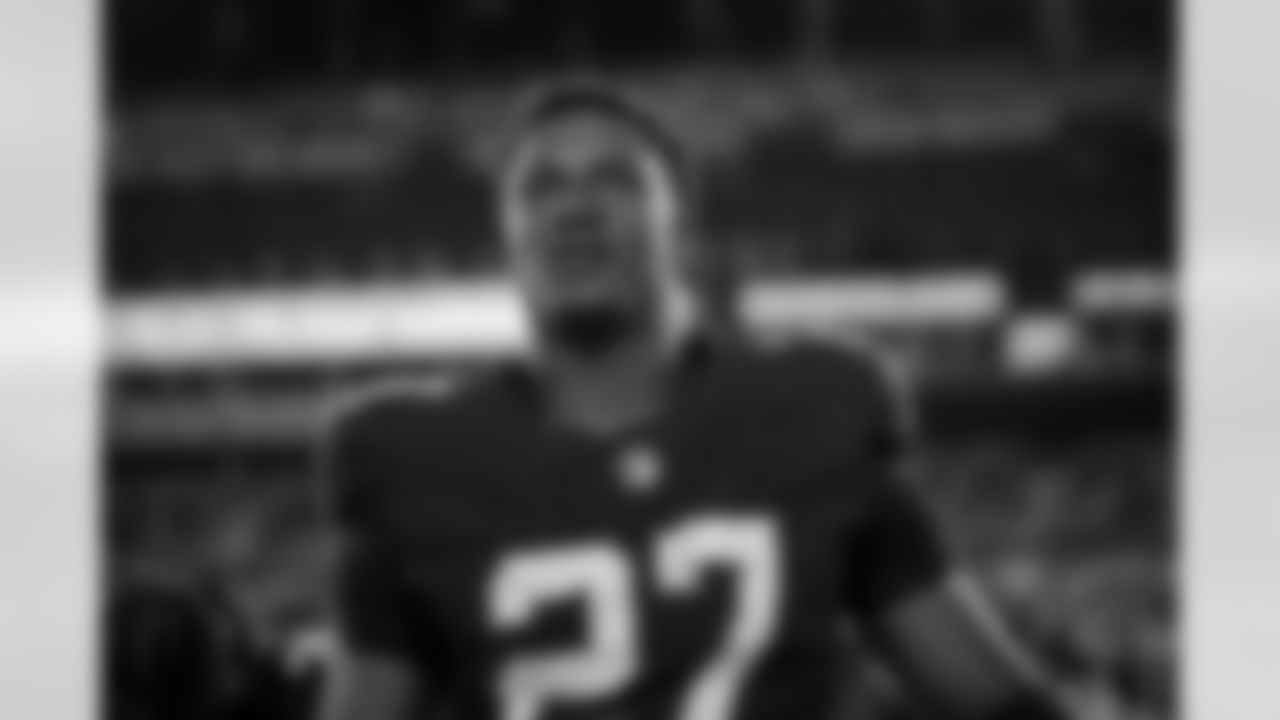 Atlanta Falcons edge rusher James Pearce Jr. #27 looks on during the Week 15 Game against the Tampa Bay Buccaneers at Raymond James Stadium in Tampa, Florida on Thursday, December 11, 2025. (Photo by Jay Bendlin/Atlanta Falcons)