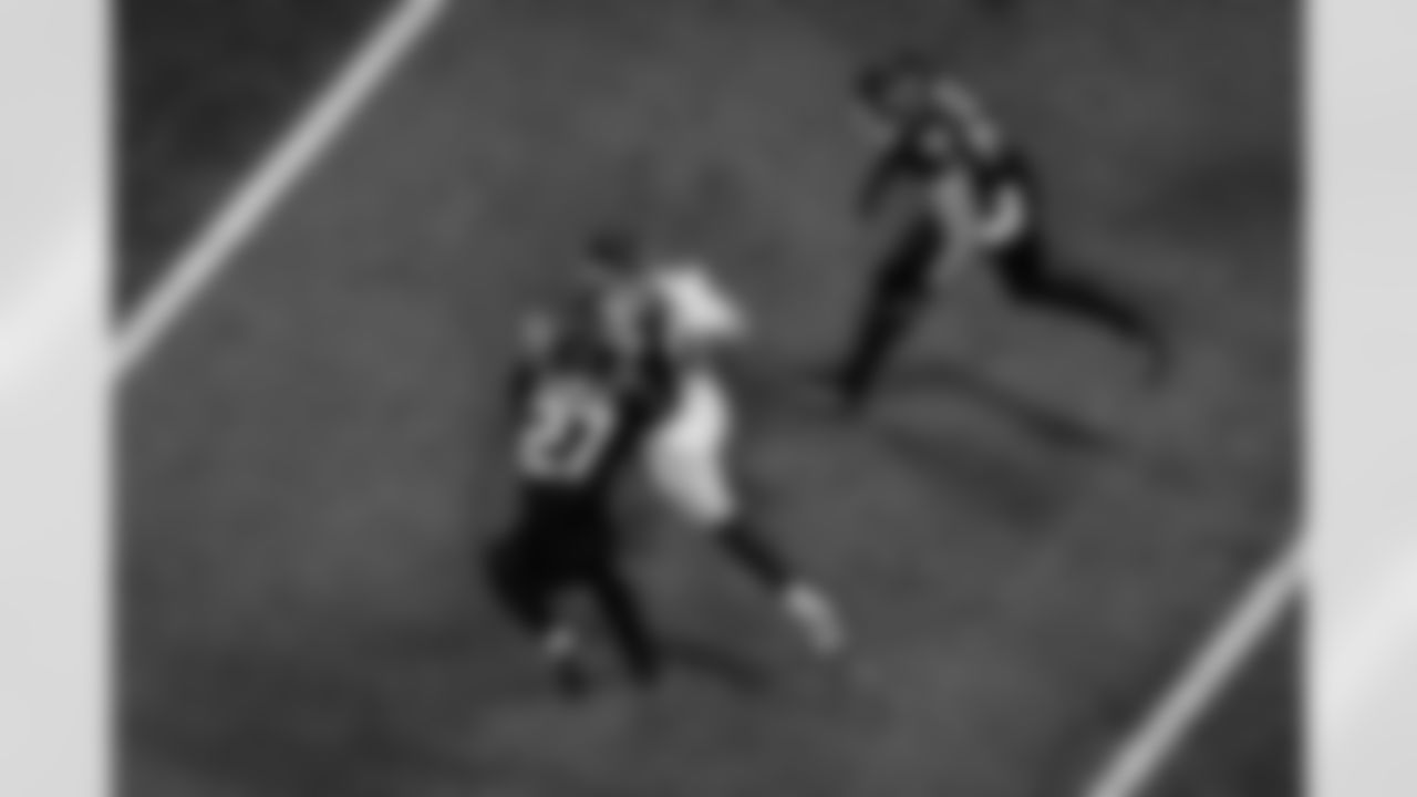 Atlanta Falcons edge rusher James Pearce Jr. #27 makes a tackle during the Week 14 Game against the Seattle Seahawks at Mercedes-Benz Stadium in Atlanta, Georgia on Sunday, December 7, 2025. (Photo by Jay Bendlin/Atlanta Falcons)