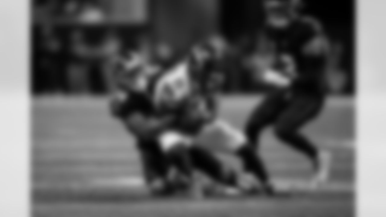 Atlanta Falcons cornerback A.J. Terrell Jr. #24 makes a tackle during the Week 14 Game against the Seattle Seahawks at Mercedes-Benz Stadium in Atlanta, Georgia on Sunday, December 7, 2025. (Photo by Taylor McLaughlin/Atlanta Falcons)