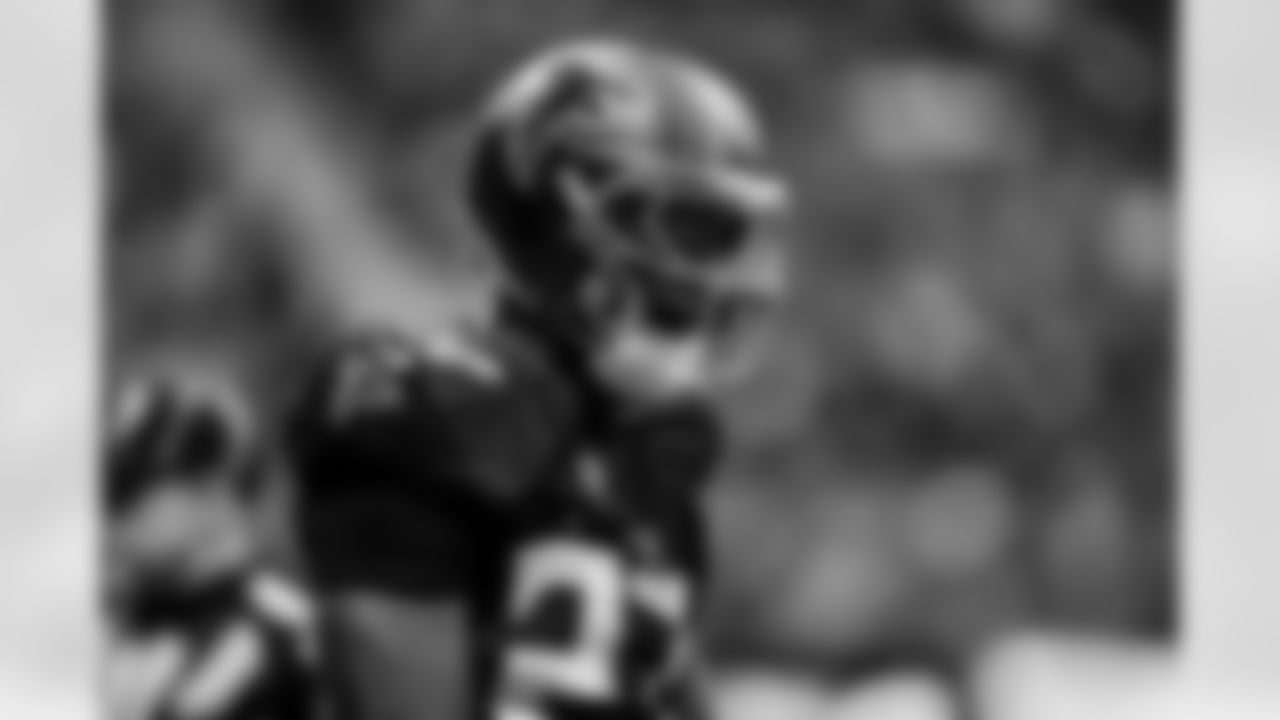 Atlanta Falcons edge rusher James Pearce Jr. #27 makes a sack during the Week 11 Game against the Carolina Panthers at Mercedes-Benz Stadium in Atlanta, Georgia on Sunday, November 16, 2025. (Photo by Taylor McLaughlin/Atlanta Falcons)