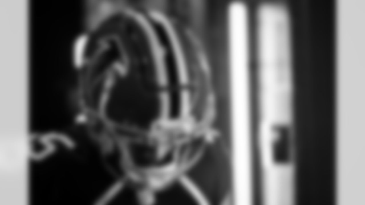 A detail image of the red helmet before the game against the San Francisco 49ers at Mercedes-Benz Stadium in Atlanta, Georgia on Sunday, October 16, 2022. (Photo by Brandon Magnus/Atlanta Falcons)
