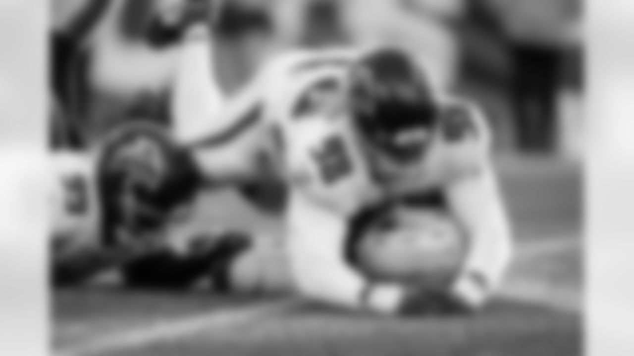 Atlanta Falcons defensive lineman Ruke Orhorhoro #98 sacks the quarterback during the third quarter of the Week 9 Game against the New England Patriots at Gillette Stadium in Foxborough, Massachusetts on Sunday, November 2, 2025. (Photo by Taylor McLaughlin/Atlanta Falcons)