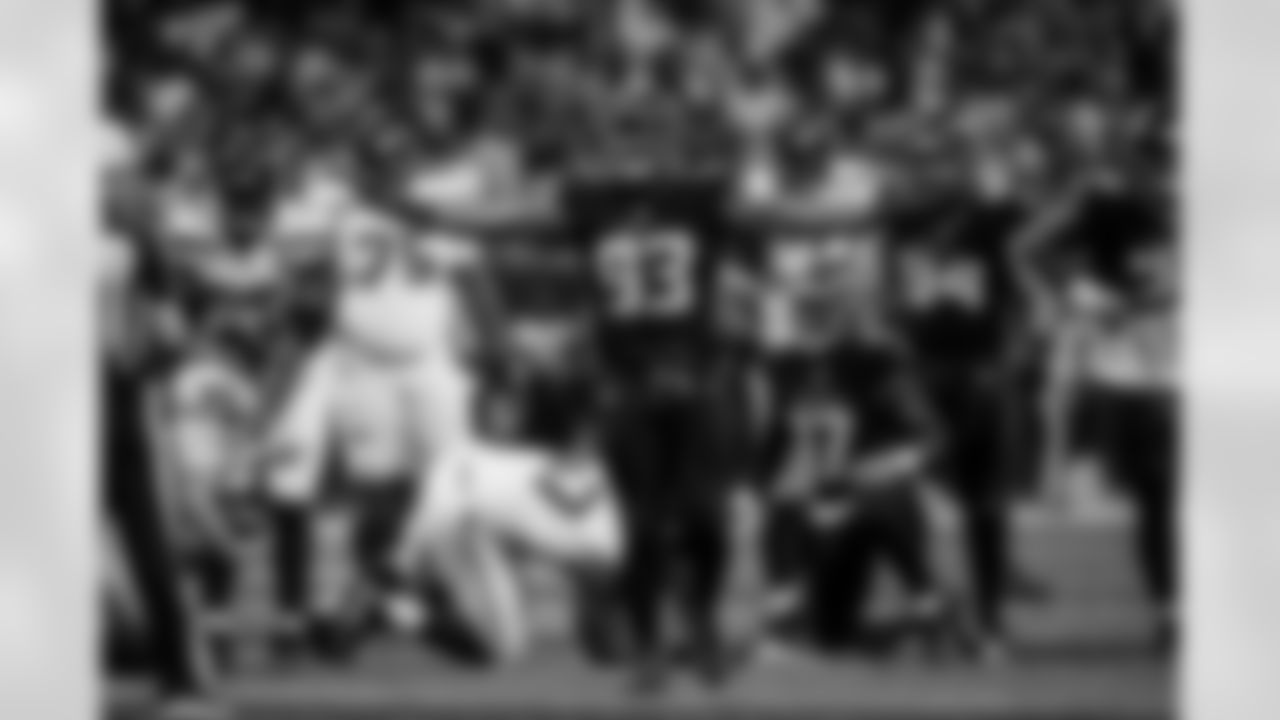 Atlanta Falcons defensive lineman Kentavius Street #93 reacts after a sack during the Week 14 Game against the Seattle Seahawks at Mercedes-Benz Stadium in Atlanta, Georgia on Sunday, December 7, 2025. (Photo by Taylor McLaughlin/Atlanta Falcons)