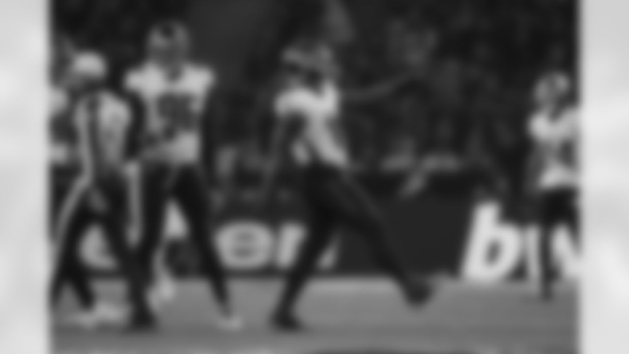 Atlanta Falcons edge rusher Jalon Walker #11 reacts after a sack during the third quarter of the Week 10 Game against the Indianapolis Colts at Olympic Stadium in Berlin, Germany on Sunday, November 9, 2025. (Photo by Taylor McLaughlin/Atlanta Falcons)