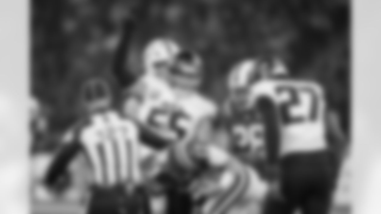 Atlanta Falcons linebacker Kaden Elliss #55 reacts after a sack during the second quarter of the Week 10 Game against the Indianapolis Colts at Olympic Stadium in Berlin, Germany on Sunday, November 9, 2025. (Photo by Taylor McLaughlin/Atlanta Falcons)