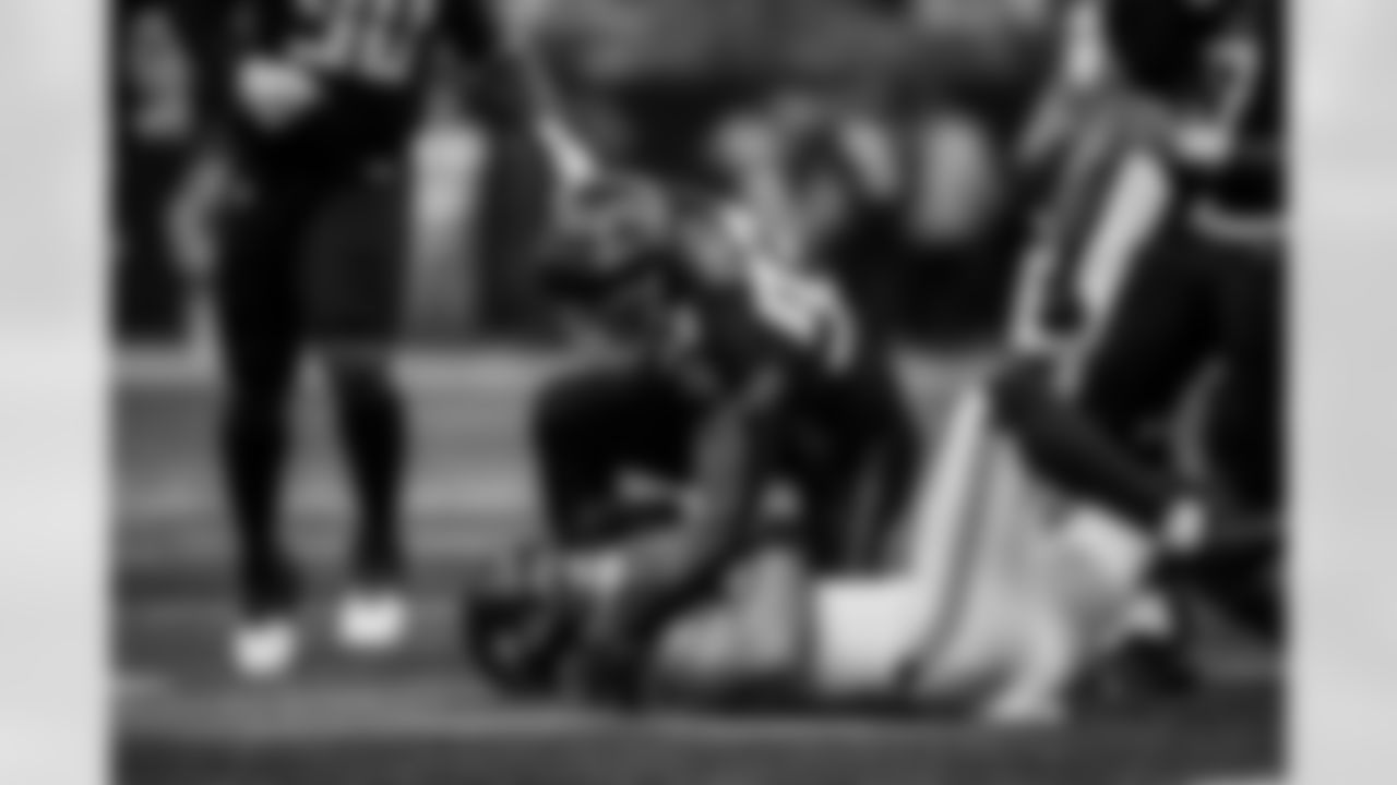 Atlanta Falcons defensive lineman Kentavius Street #93 makes a tackle during the Week 14 Game against the Seattle Seahawks at Mercedes-Benz Stadium in Atlanta, Georgia on Sunday, December 7, 2025. (Photo by Taylor McLaughlin/Atlanta Falcons)