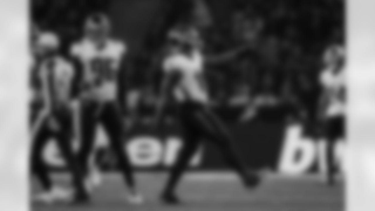 Atlanta Falcons edge rusher Jalon Walker #11 reacts after a sack during the third quarter of the Week 10 Game against the Indianapolis Colts at Olympic Stadium in Berlin, Germany on Sunday, November 9, 2025. (Photo by Taylor McLaughlin/Atlanta Falcons)