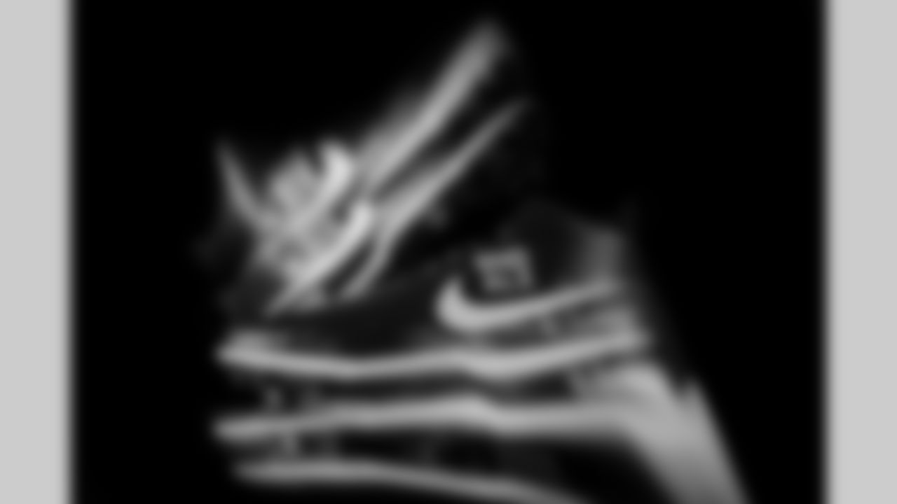 Photos of Atlanta Falcons offensive lineman Storm Norton #77's cleats for My Cause My Cleats at the Atlanta Falcons Training Facility in Flowery Branch, Ga. on Thursday, November 20, 2025. (Photo by Taylor McLaughlin/Atlanta Falcons)