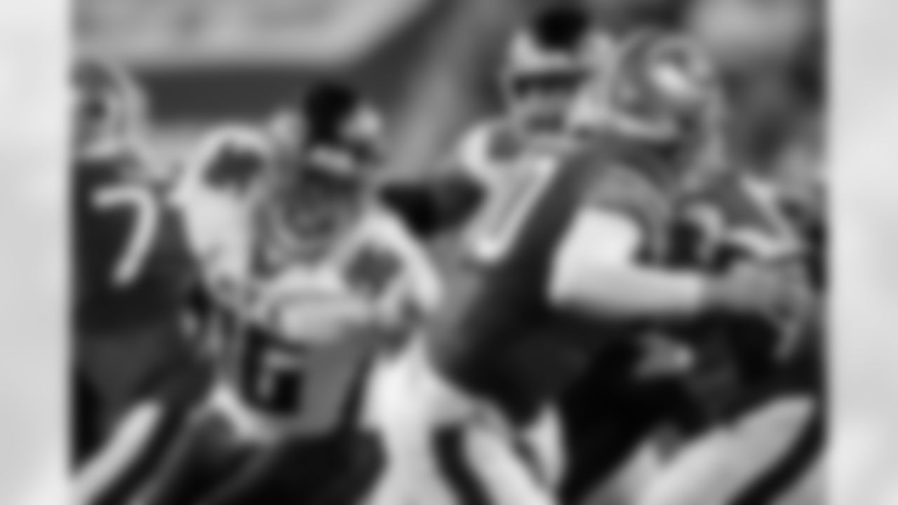 Atlanta Falcons defensive lineman Zach Harrison #96 pressures the quarterback during the Week 7 Game against the San Francisco 49ers at Levi's Stadium in Santa Clara, Calif. on Sunday, October 19, 2025. (Photo by Jay Bendlin/Atlanta Falcons)