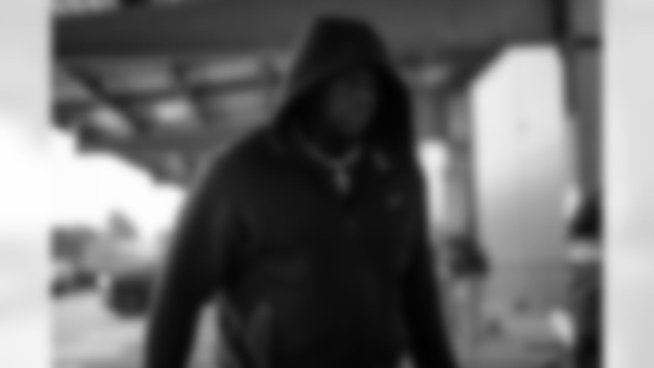 Atlanta Falcons defensive lineman Ruke Orhorhoro #98 arrives before the Week 17 Game against the Los Angeles Rams at Mercedes-Benz Stadium in Atlanta, Georgia on Monday, December 29, 2025. (Photo by Jay Bendlin/Atlanta Falcons)