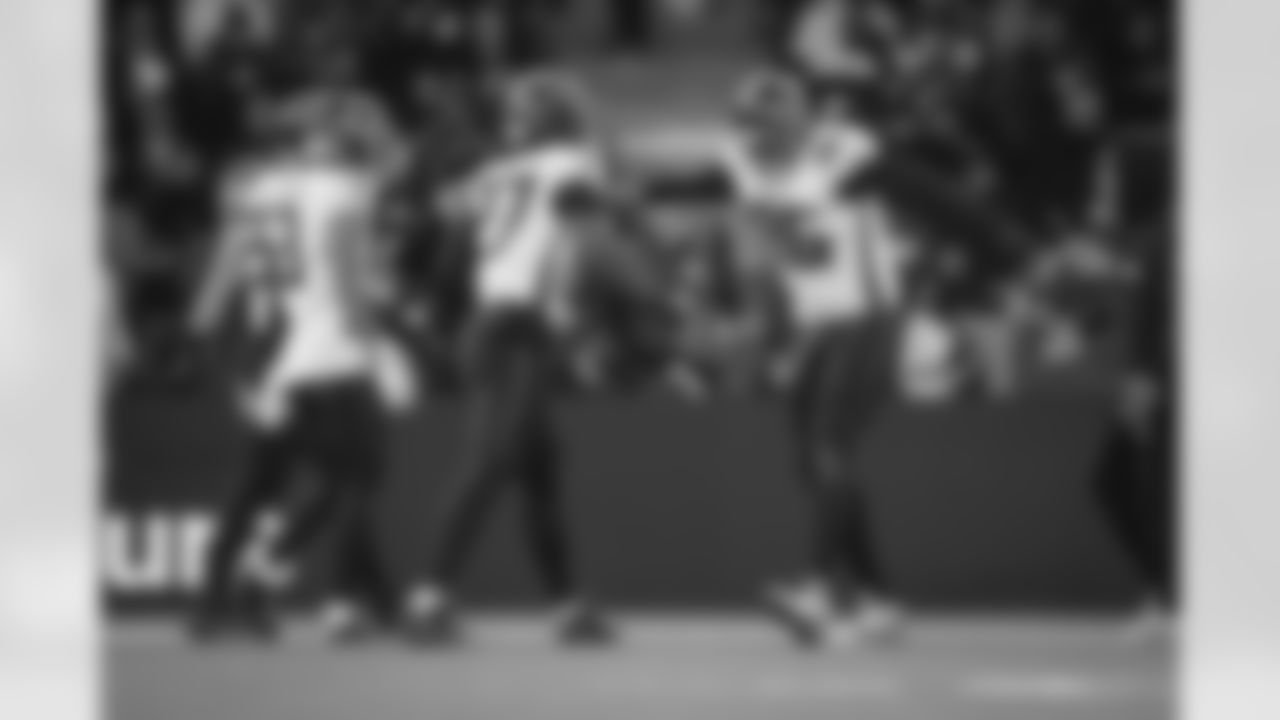 Atlanta Falcons edge rusher James Pearce Jr. #27 makes a sack and forces a fumble during the Week 10 Game against the Indianapolis Colts at Olympic Stadium in Berlin, Germany on Sunday, November 9, 2025. (Photo by Jay Bendlin/Atlanta Falcons)