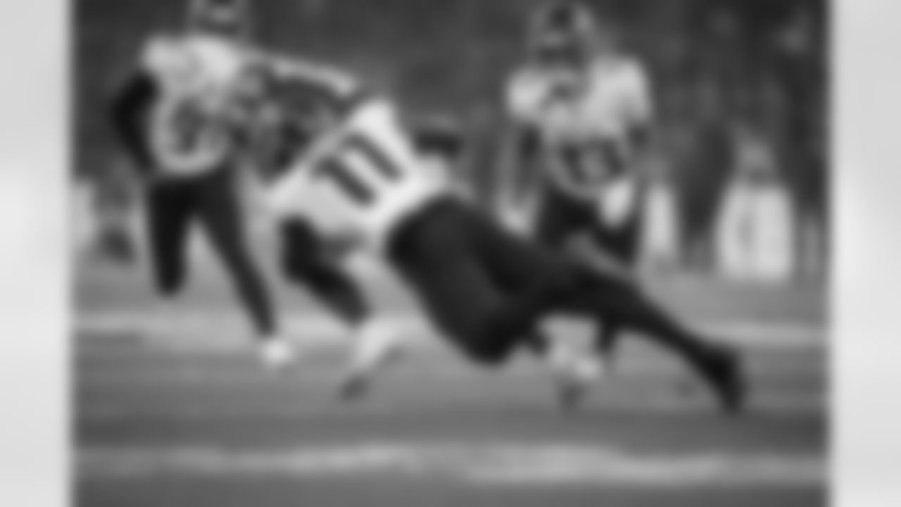 Atlanta Falcons edge rusher Jalon Walker #11 makes a tackle during the Week 10 Game against the Indianapolis Colts at Olympic Stadium in Berlin, Germany on Sunday, November 9, 2025. (Photo by Jay Bendlin/Atlanta Falcons)