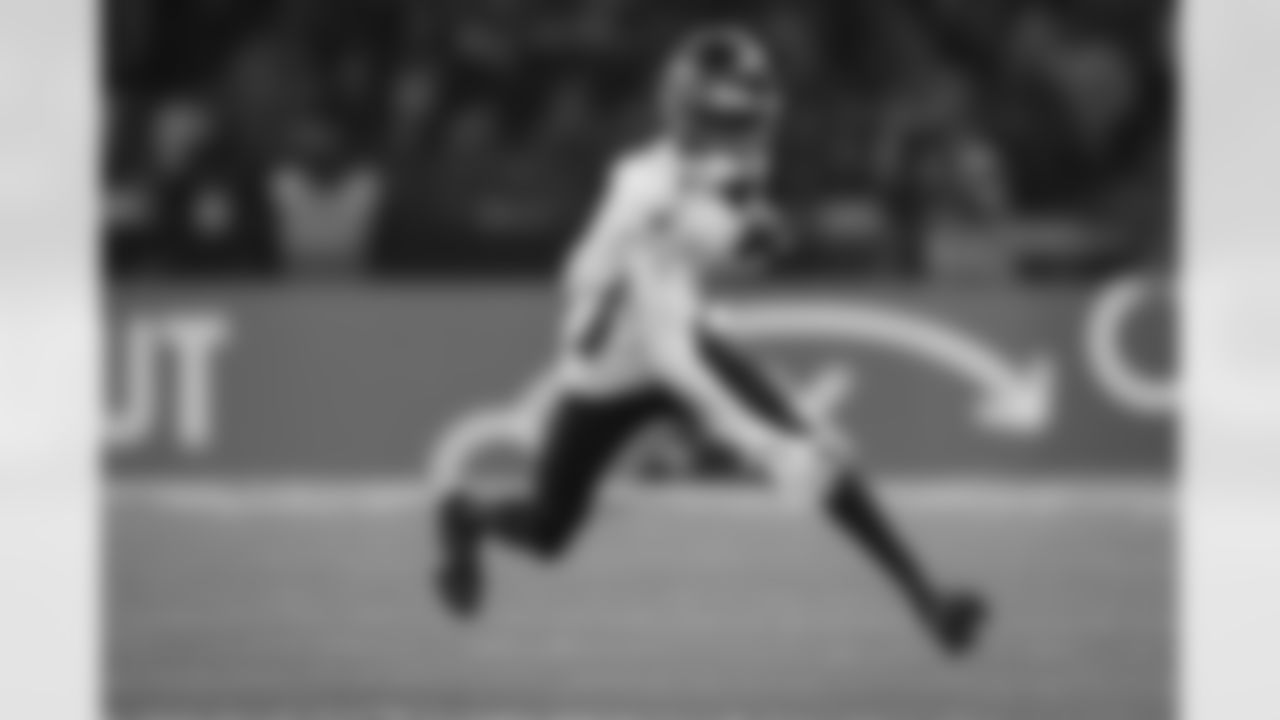 Atlanta Falcons wide receiver Darnell Mooney #1 runs after a catch during the first quarter of the Week 10 Game against the Indianapolis Colts at Olympic Stadium in Berlin, Germany on Sunday, November 9, 2025. (Photo by Taylor McLaughlin/Atlanta Falcons)