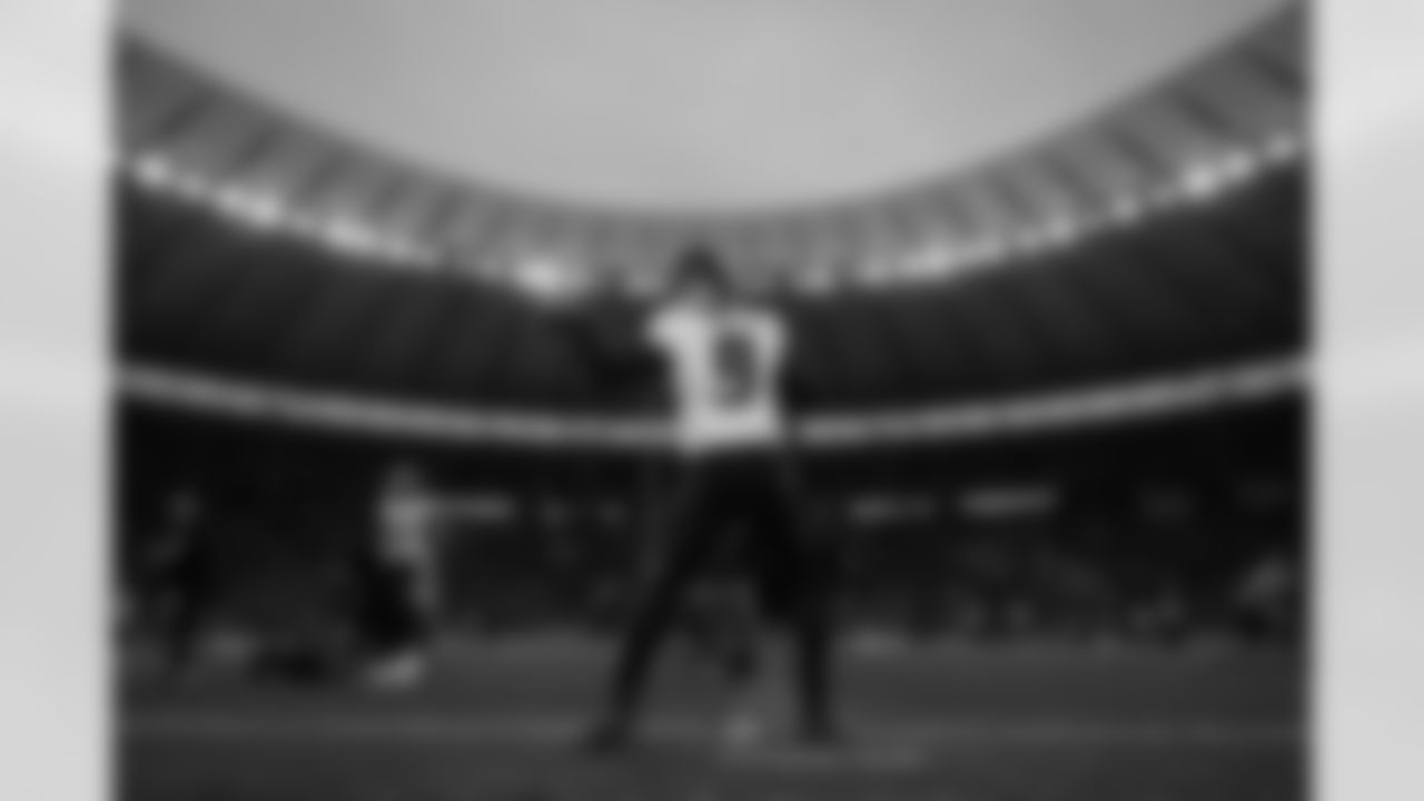 Atlanta Falcons quarterback Michael Penix Jr. #9 warms up prior to the Week 10 Game against the Indianapolis Colts at Olympic Stadium in Berlin, Germany on Sunday, November 9, 2025. (Photo by Taylor McLaughlin/Atlanta Falcons)