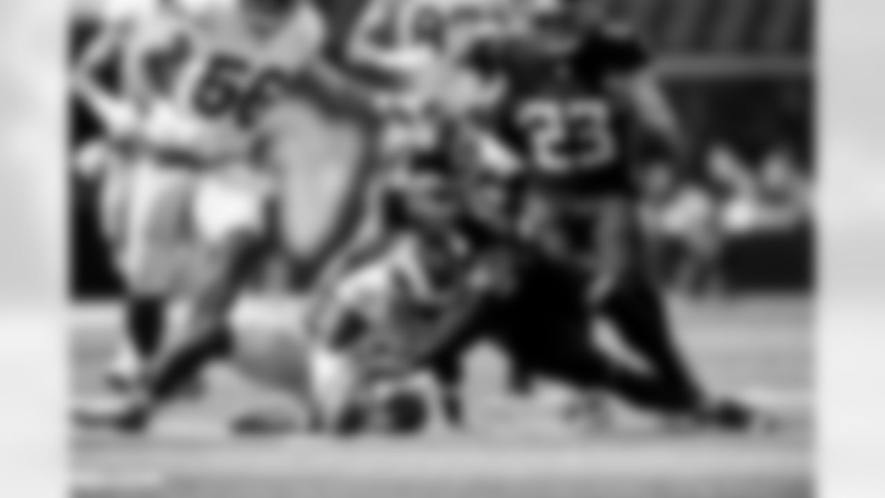 Atlanta Falcons cornerback Mike Ford #28 forces a fumble on a punt during the second half against the Los Angeles Rams at SoFi Stadium in Inglewood, California on Sunday, September 18, 2022. (Photo by Brandon Magnus/Atlanta Falcons)