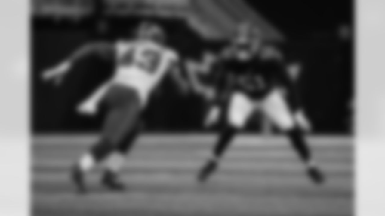 Atlanta Falcons outside linebacker DeAngelo Malone #51 during the Week 5 Game against the Tampa Bay Buccaneers at Mercedes-Benz Stadium in Atlanta, Georgia on Thursday, October 3, 2024. (Photo by Jay Bendlin/Atlanta Falcons)