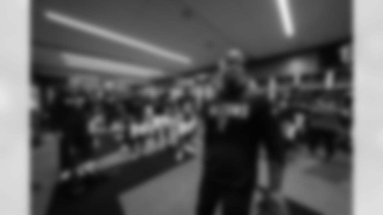Atlanta Falcons head coach Raheem Morris in the locker room after the Week 6 Game against the Buffalo Bills at Mercedes-Benz Stadium in Atlanta, Georgia on Monday, October 13, 2025. (Photo by Jay Bendlin/Atlanta Falcons)