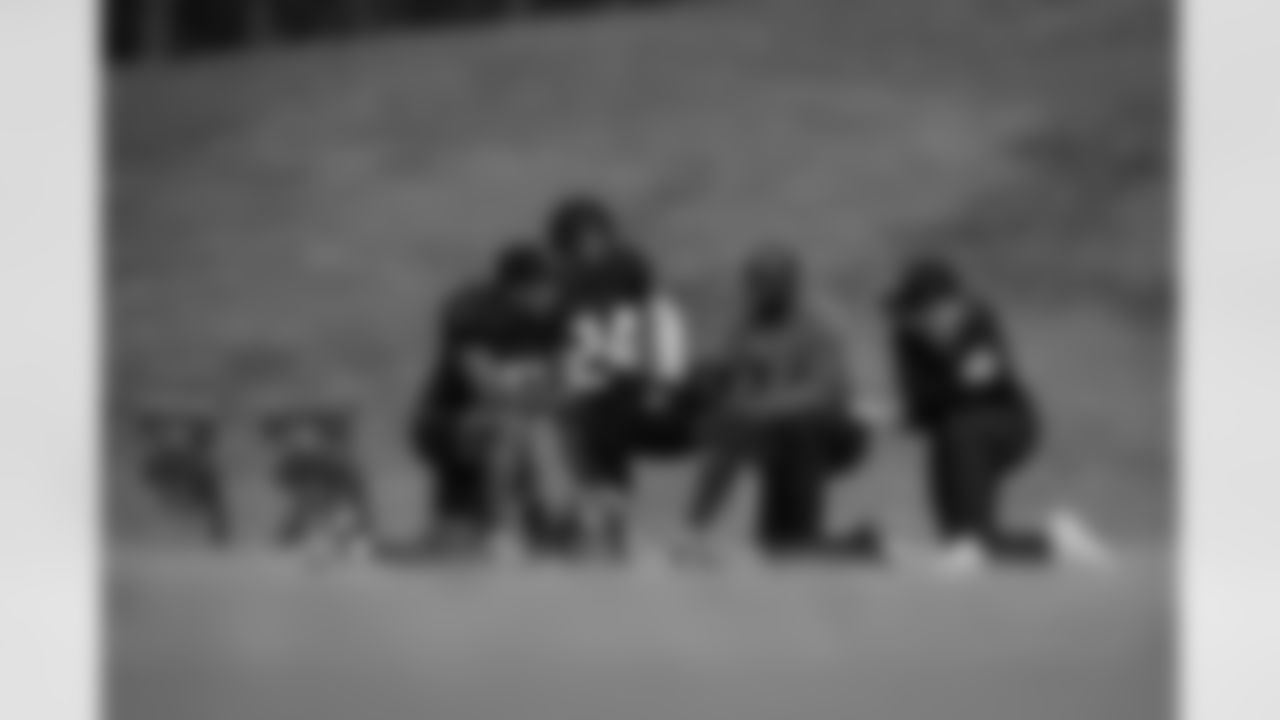 Atlanta Falcons cornerback A.J. Terrell Jr. #24 and Atlanta Falcons cornerback Mike Hughes #21 during practice at Atlanta Falcons Training Facility in Flowery Branch, Georgia, on Thursday, November 20, 2025. (Photo by Jay Bendlin/Atlanta Falcons)