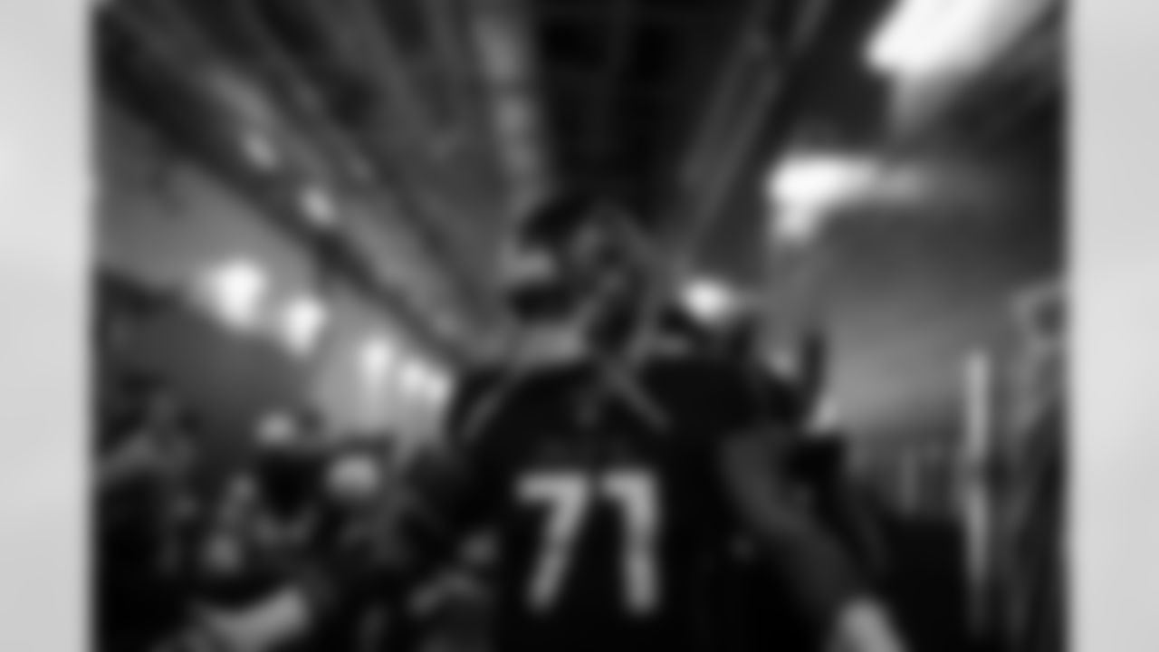 Atlanta Falcons offensive lineman Elijah Wilkinson #71 walks out from the locker room before the Week 14 Game against the Seattle Seahawks at Mercedes-Benz Stadium in Atlanta, Georgia on Sunday, December 7, 2025. (Photo by Jay Bendlin/Atlanta Falcons)