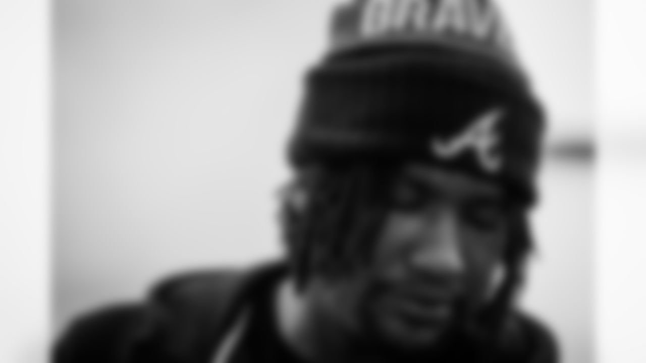 Atlanta Falcons defensive tackle Brandon Dorlus #54 arrives before the Week 11 Game against the Carolina Panthers at Mercedes-Benz Stadium in Atlanta, Georgia on Sunday, November 16, 2025. (Photo by Jay Bendlin/Atlanta Falcons)