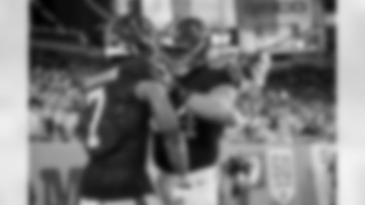 Atlanta Falcons running back Bijan Robinson #7 reacts after scoring a touchdown during the Week 15 Game against the Tampa Bay Buccaneers at Raymond James Stadium in Tampa, Florida on Thursday, December 11, 2025. (Photo by Jay Bendlin/Atlanta Falcons)