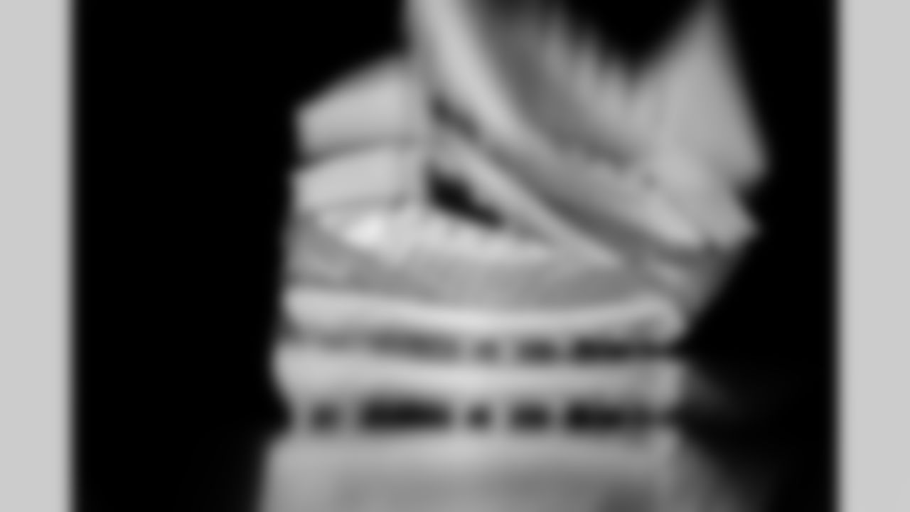 Photos of Atlanta Falcons offensive lineman Michael Jerrell #72's cleats for My Cause My Cleats at the Atlanta Falcons Training Facility in Flowery Branch, Ga. on Thursday, November 20, 2025. (Photo by Taylor McLaughlin/Atlanta Falcons)