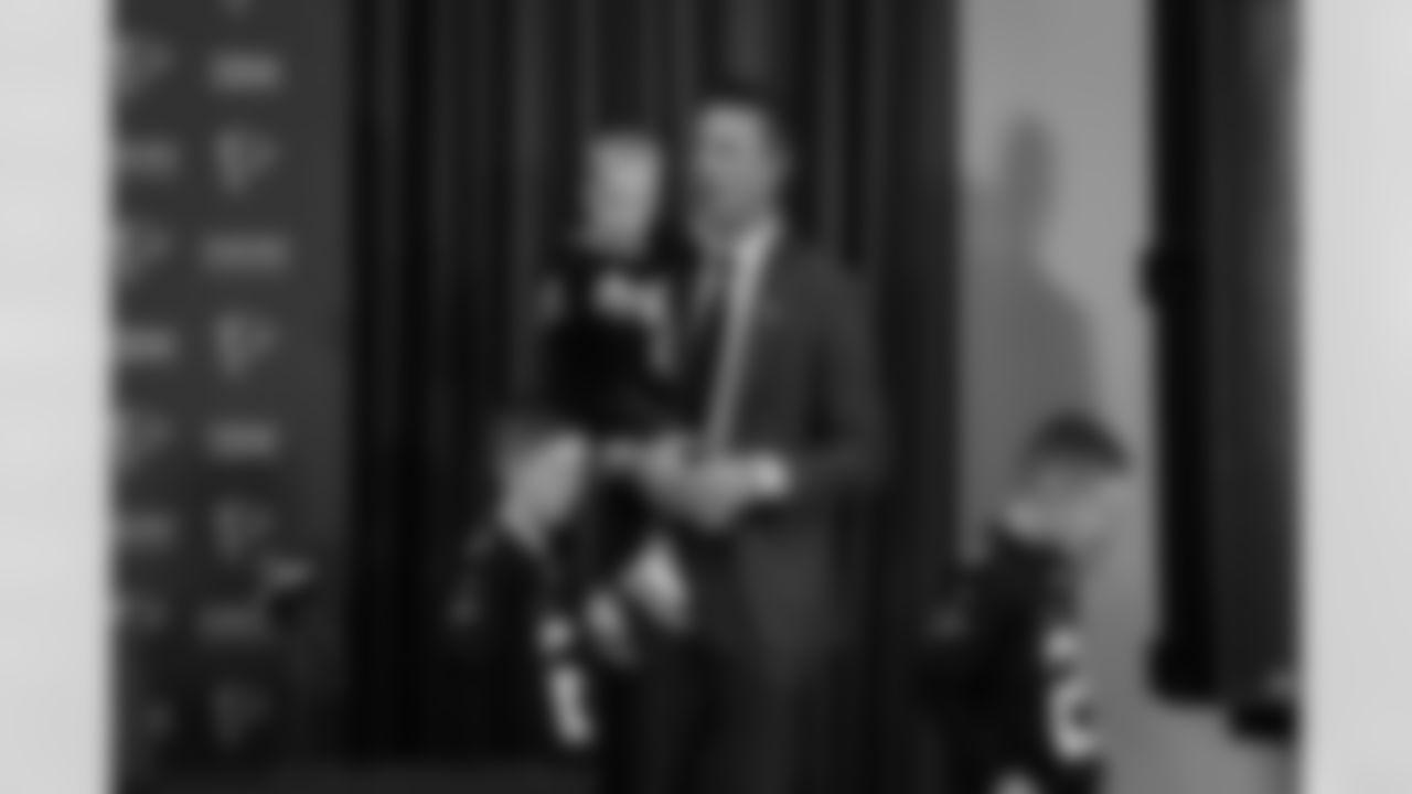 Matt Ryan, Greg Beadles, and Arthur Blank at the press conference at the Atlanta Falcons Training Facility in Flowery Branch, Ga. On Tuesday, January 13, 2026.(Photo by Taylor McLaughlin/Atlanta Falcons)