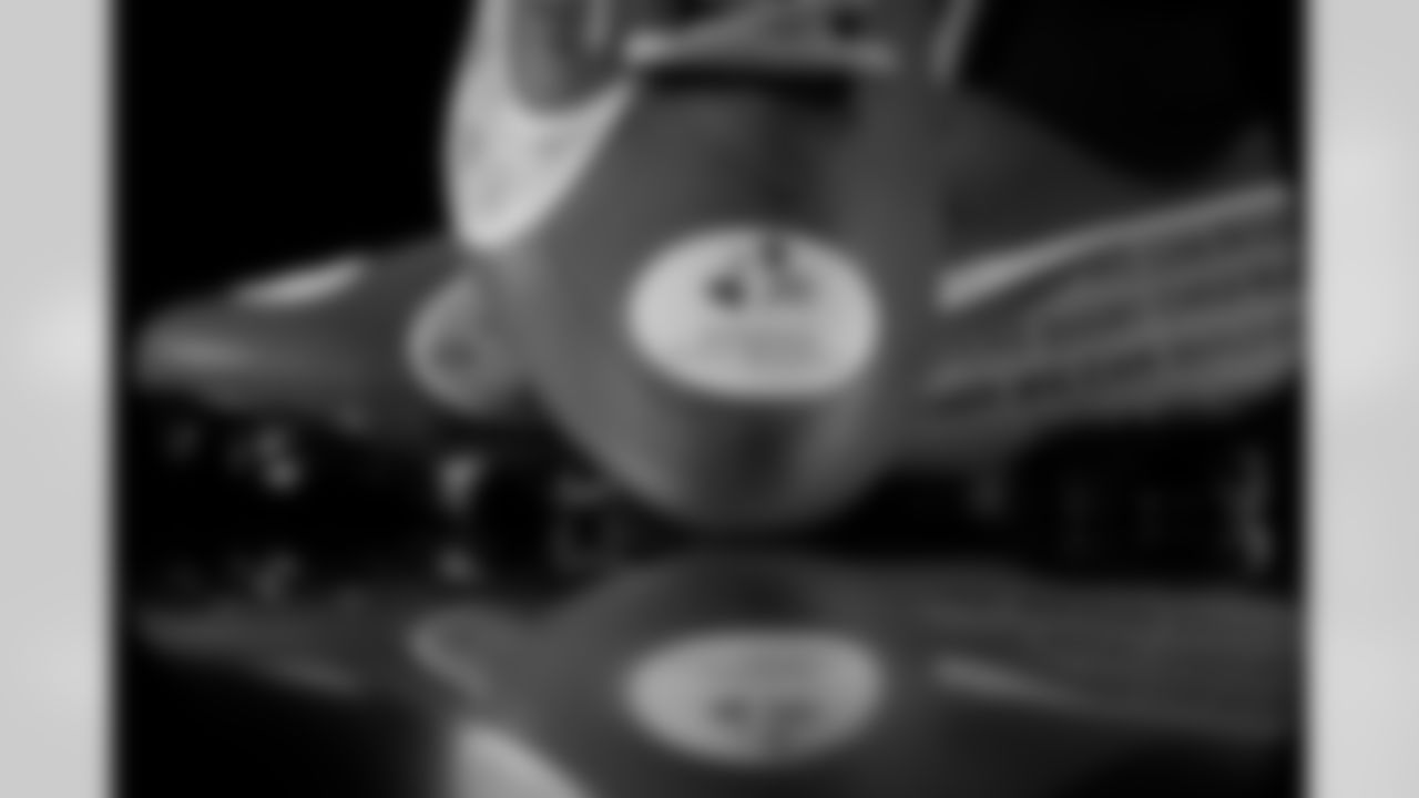 Photos of Atlanta Falcons inside linebacker Kaden Elliss #55's cleats for My Cause My Cleats at the Atlanta Falcons Training Facility in Flowery Branch, Ga. on Wednesday, November 19, 2025. (Photo by Taylor McLaughlin/Atlanta Falcons)