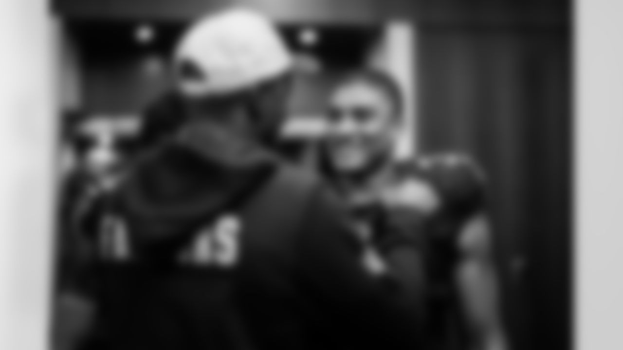 Atlanta Falcons safety Xavier Watts #31 in the locker room after the Week 17 Game against the Los Angeles Rams at Mercedes-Benz Stadium in Atlanta, Georgia on Monday, December 29, 2025. (Photo by Jay Bendlin/Atlanta Falcons)