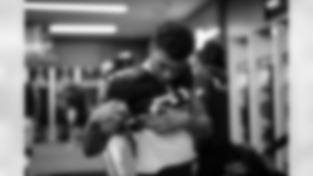 Atlanta Falcons wide receiver Dylan Drummond #81 prepares in the locker room before the Week 17 Game against the Los Angeles Rams at Mercedes-Benz Stadium in Atlanta, Georgia on Monday, December 29, 2025. (Photo by Jay Bendlin/Atlanta Falcons)