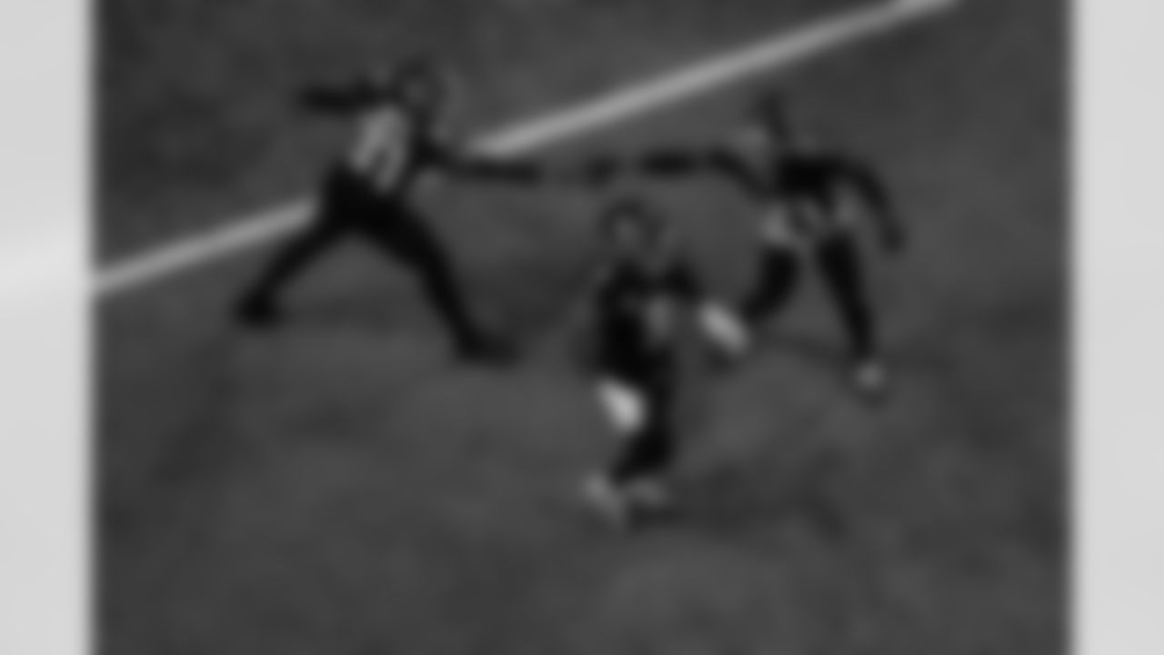 Atlanta Falcons safety Xavier Watts #31 and Atlanta Falcons cornerback Mike Hughes #21 react during the Week 4 Game against the Washington Commanders at Mercedes-Benz Stadium in Atlanta, Georgia on Sunday, September 28, 2025. (Photo by Jay Bendlin/Atlanta Falcons)