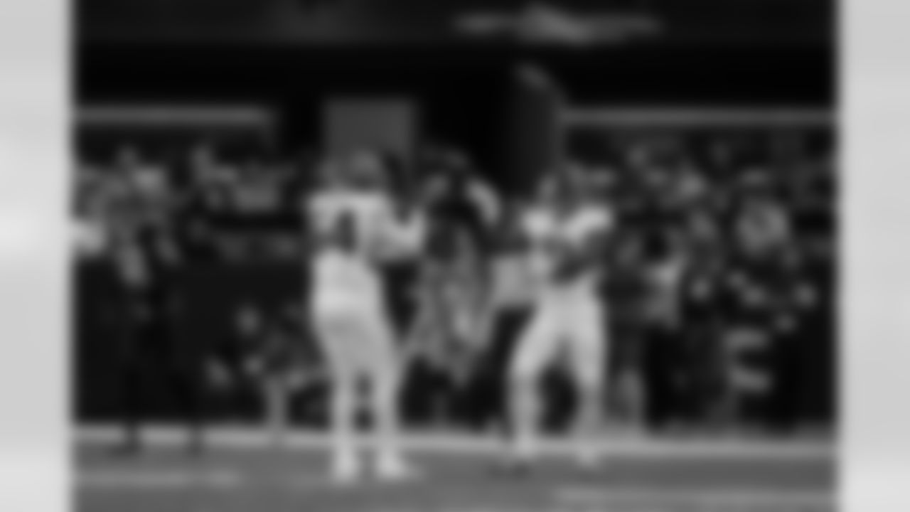 Atlanta Falcons defensive tackle Brandon Dorlus #54 and Atlanta Falcons edge rusher Jalon Walker #11 celebrate after a sack during the Week 12 Game against the New Orleans Saints at Caesars Superdome in New Orleans, Louisiana on Sunday, November 23, 2025. (Photo by Taylor McLaughlin/Atlanta Falcons)