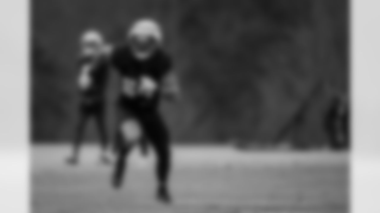 Atlanta Falcons tight end Feleipe Franks #84 during practice at Atlanta Falcons Training Facility in Flowery Branch, Georgia, on Thursday, December 4, 2025. (Photo by Taylor McLaughlin/Atlanta Falcons)